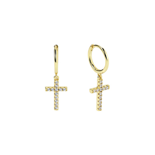 Cross Drop Spark Golden Hoops