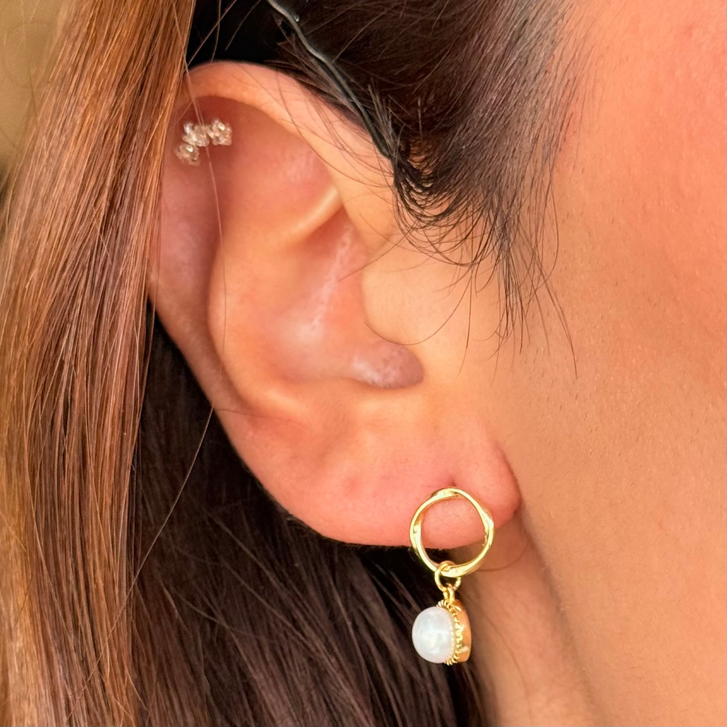 Pearl Drop Circle Golden Earrings
