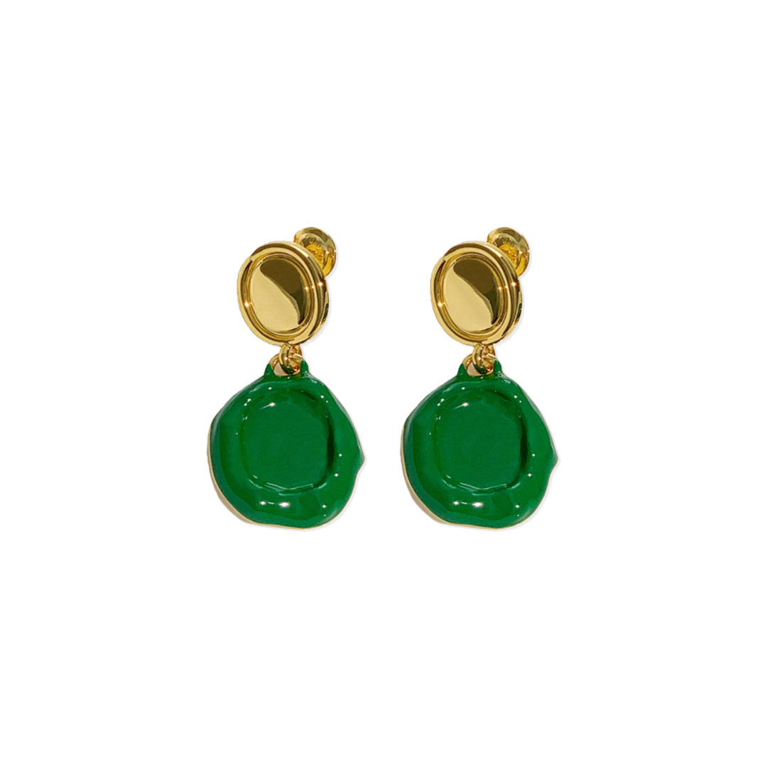 Green enamel dots earrings