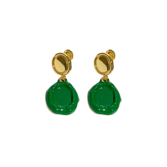 Green enamel dots earrings