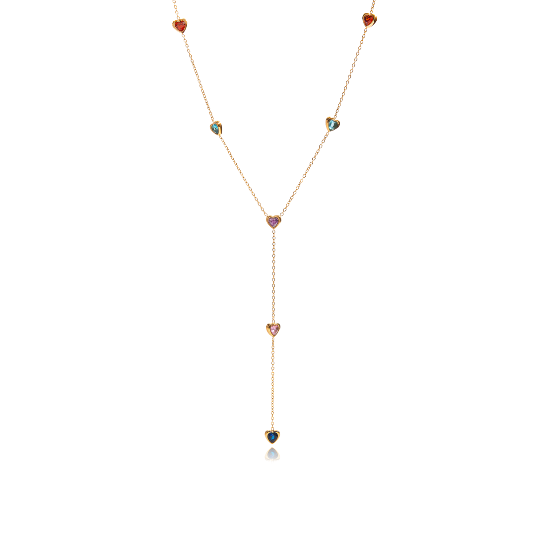 Golden Lariat Multi Heart Necklace