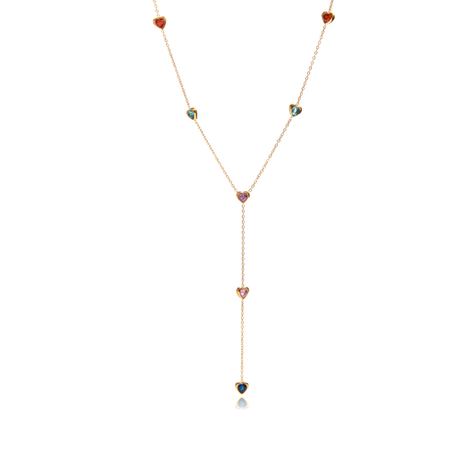 Golden Lariat Multi Heart Necklace