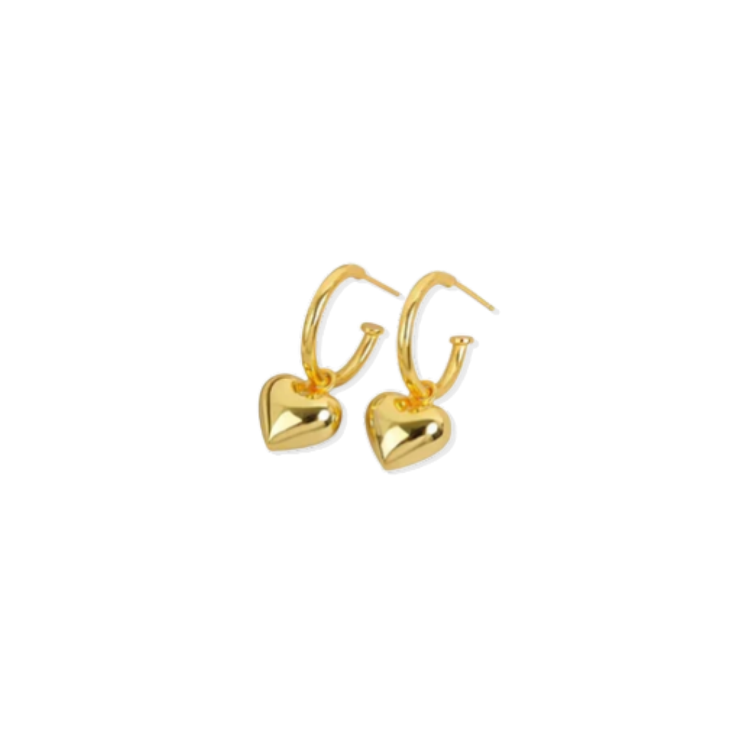 Puffy Heart Golden Hoops