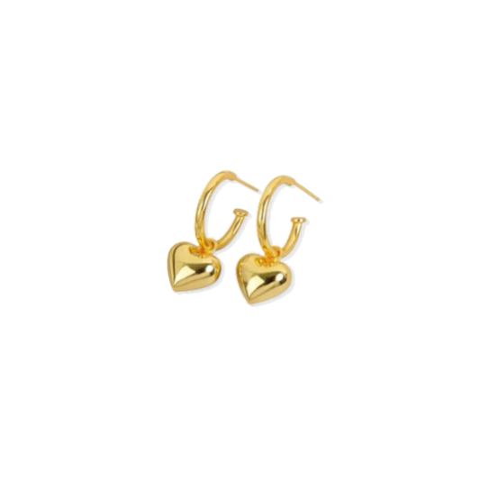 Puffy Heart Golden Hoops