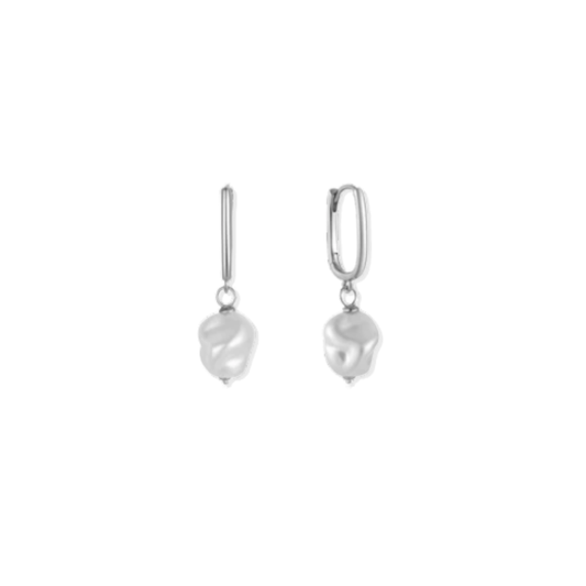 Oval Pearl Silver Hoops