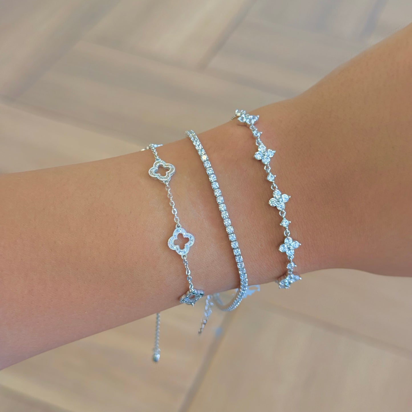 Clear Flower Silver Bracelet