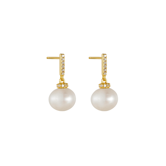 Golden Line Spark Pearl Studs