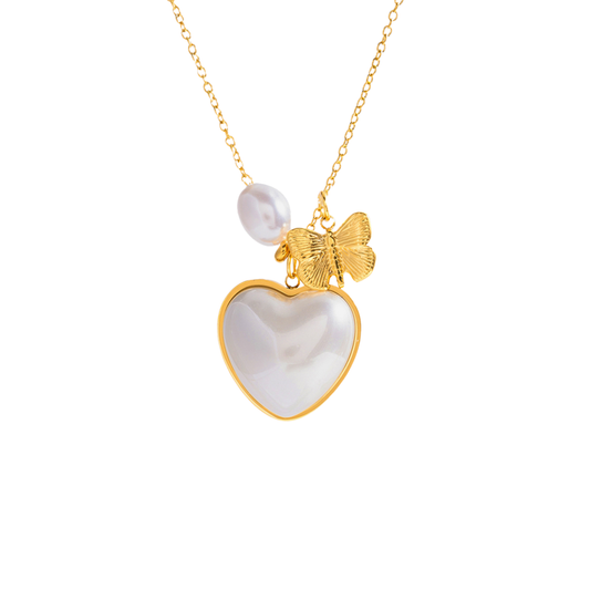 Golden Charm Pearl Heart Necklace