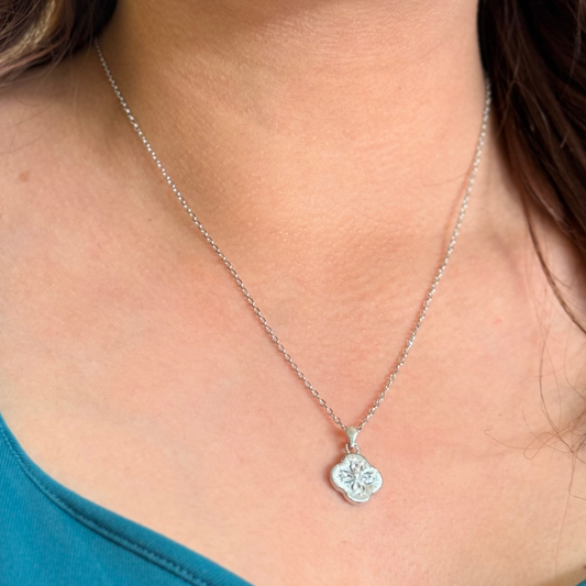 Silver Clover Plaque Necklace