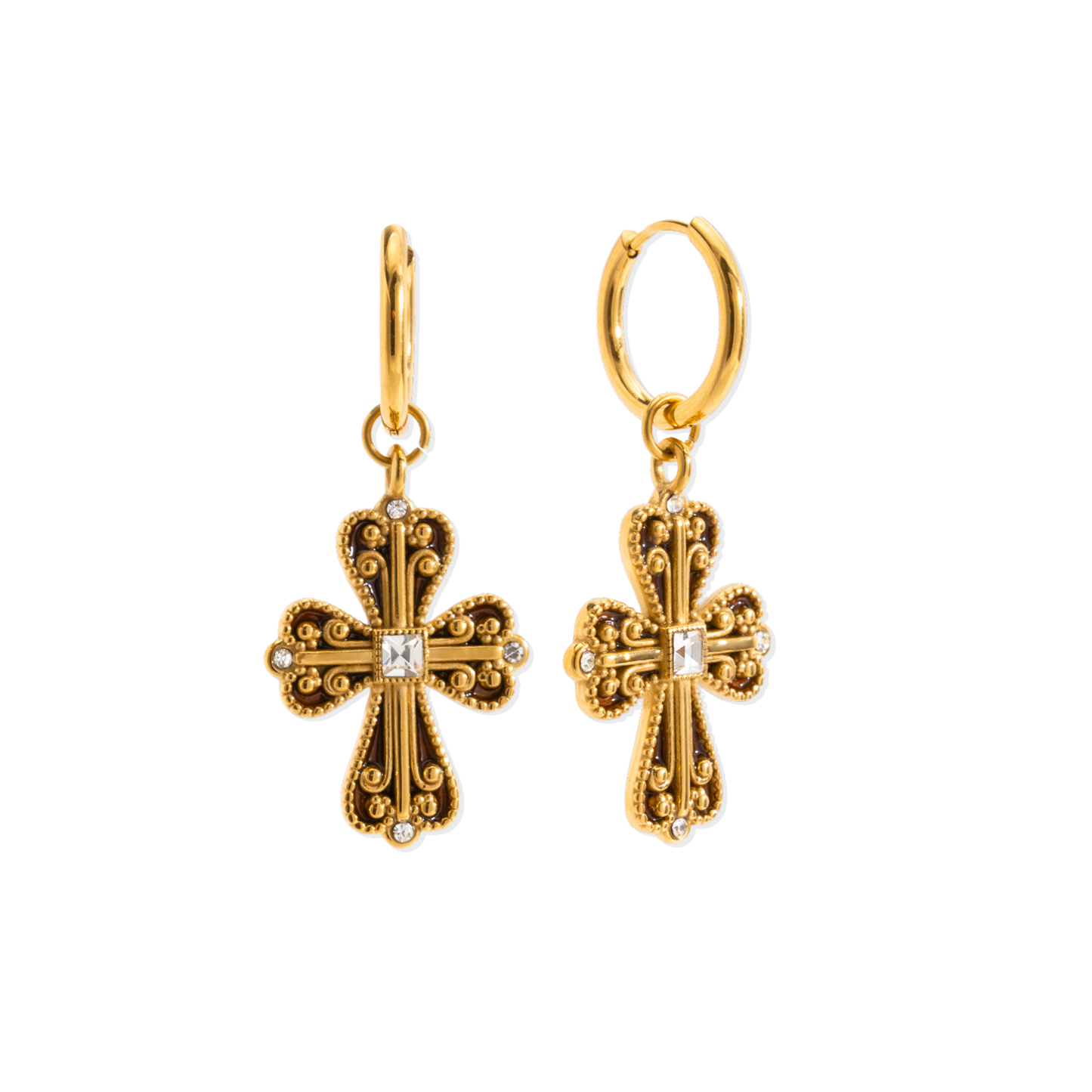 Chubby Cross Golden Hoops