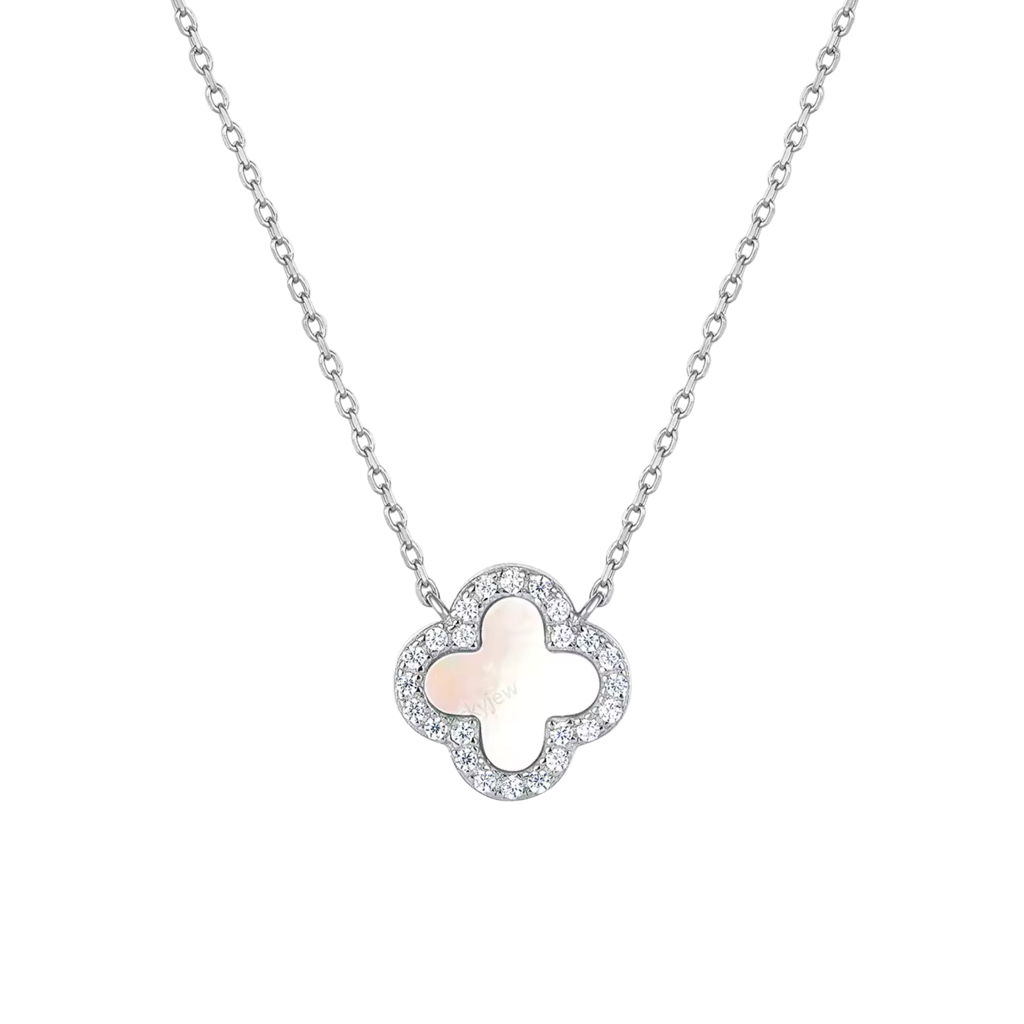 Clover White Silver Necklace