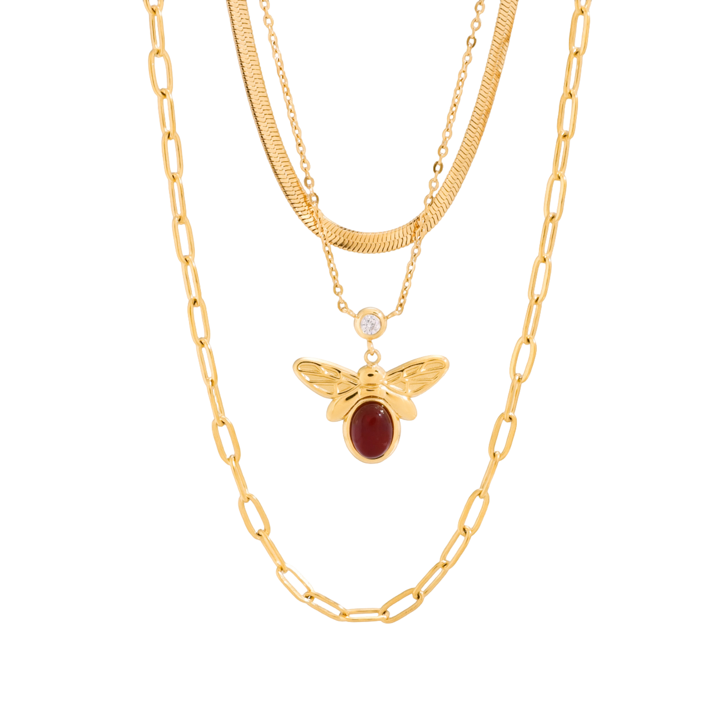 Triple Red Bee Necklace