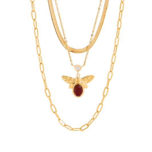 Triple Red Bee Necklace