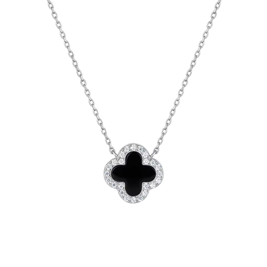 Clover Black Silver Necklace