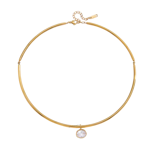 Oval Drop Rigid Golden Necklace