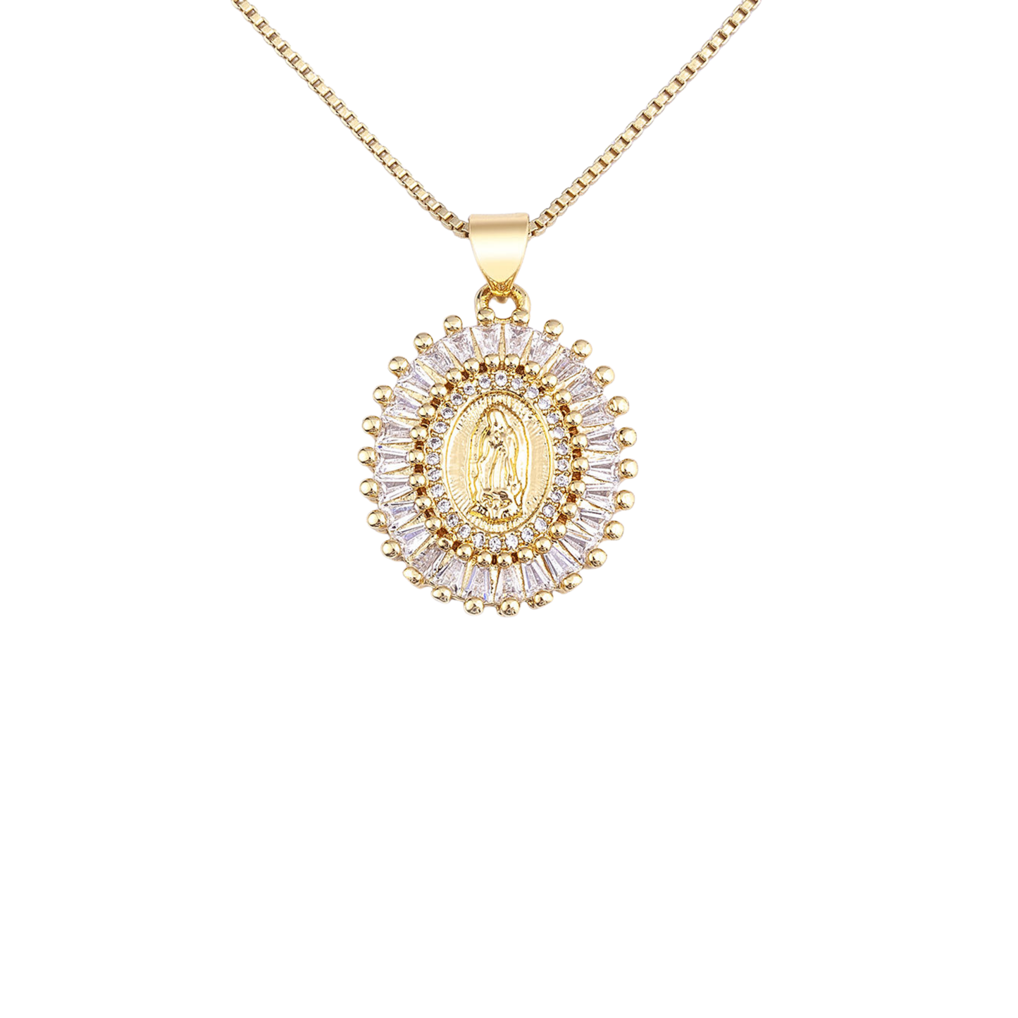 Golden Virgin Guadalupe Baguette Necklace