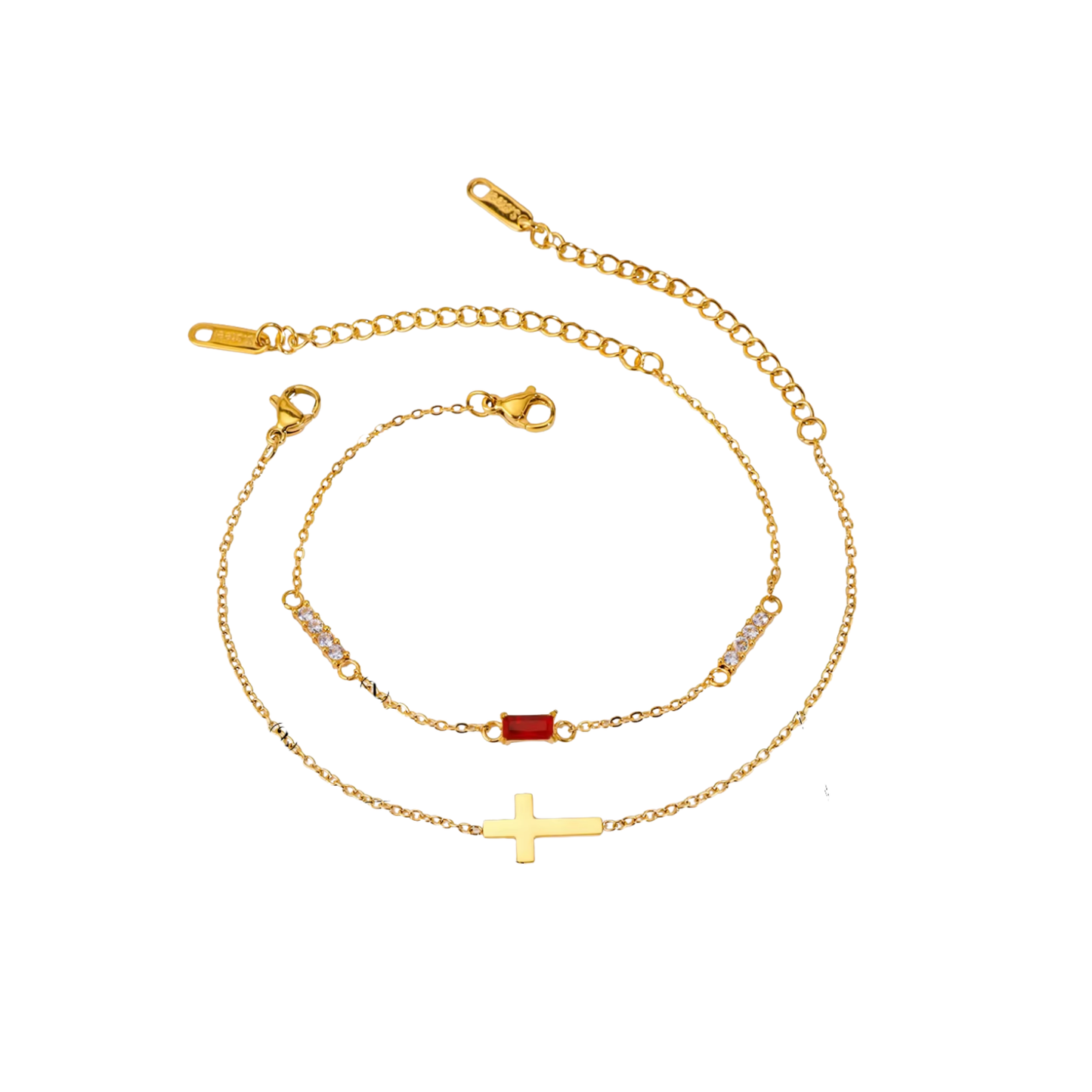 Cross Red Golden Bracelet