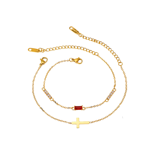 Cross Red Golden Bracelet