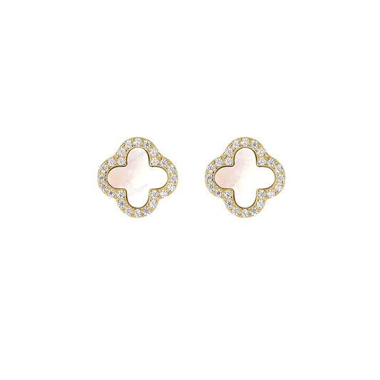 Clover White Golden Studs