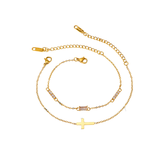 Cross White Golden Bracelet