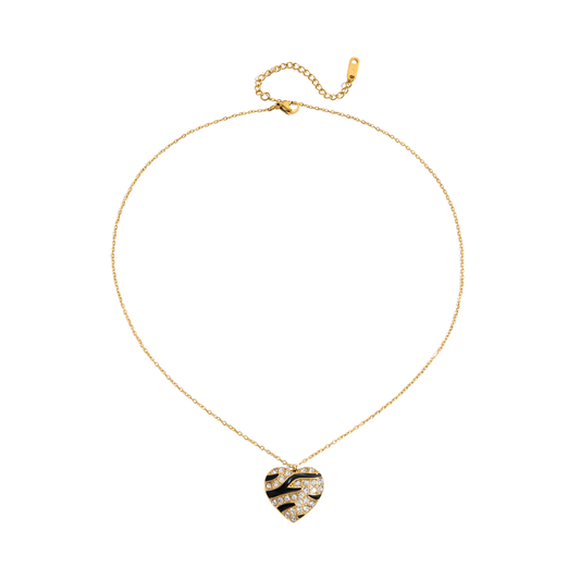 Golden Necklace Zebra Heart