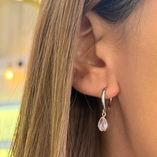 Silver Drop Pin Hoops