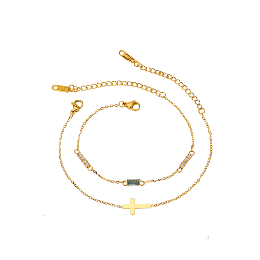Cross Blue Golden Bracelet