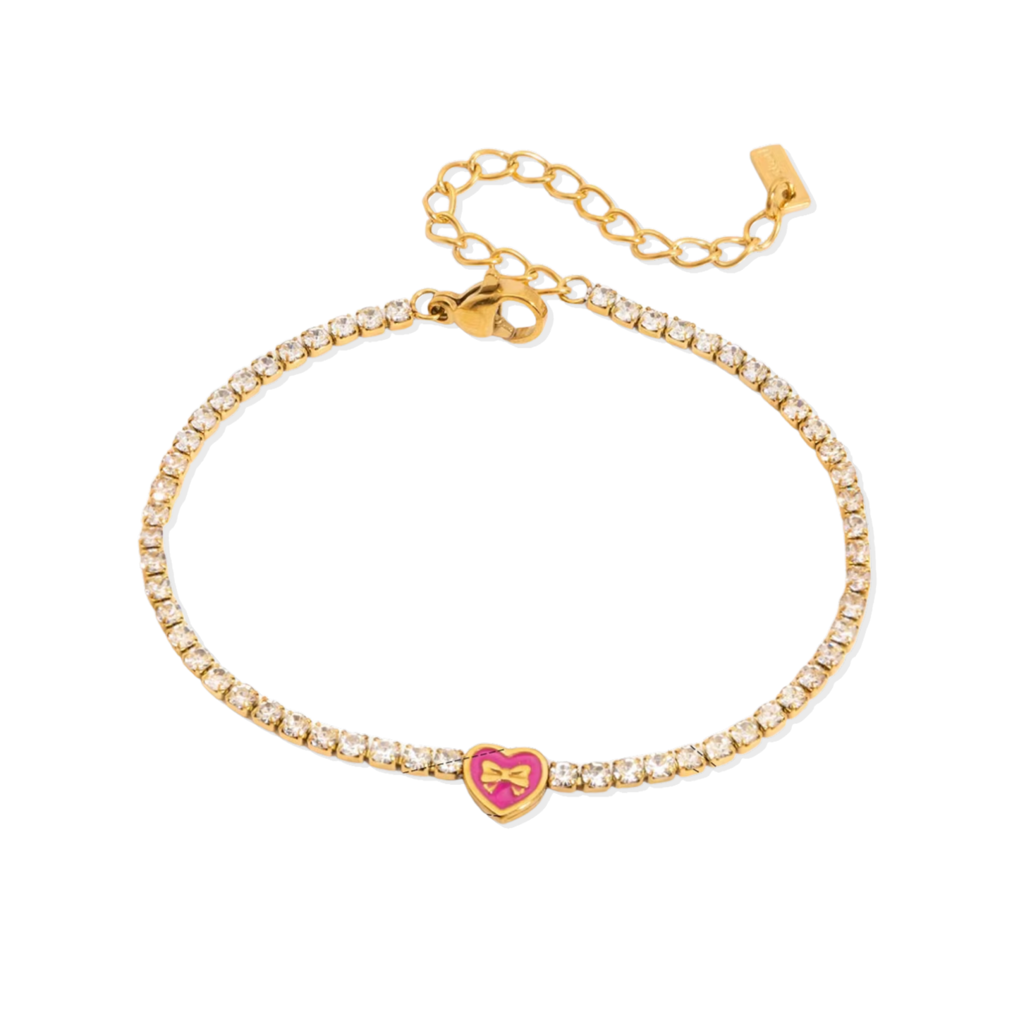 Pink Heart Golden Tennis Bracelet