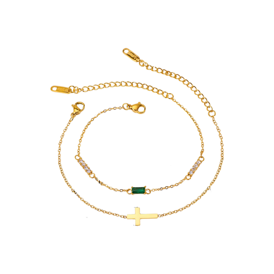 Cross Green Golden Bracelet