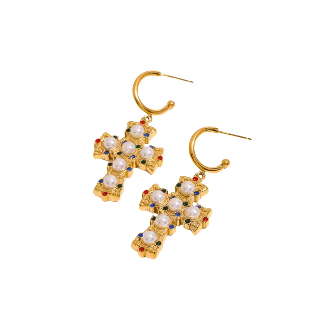 CROSS PEARL COLORFUL EARRINGS
