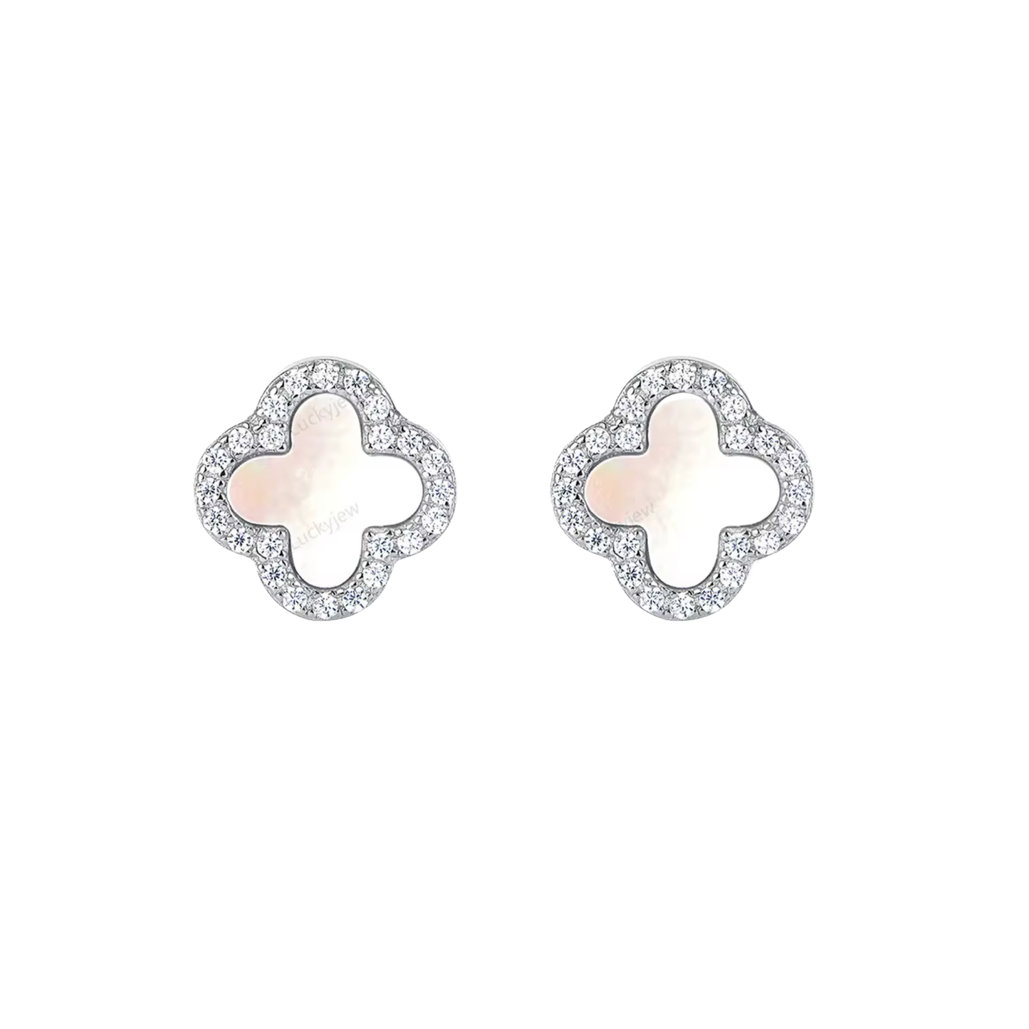 Clover White Silver Studs