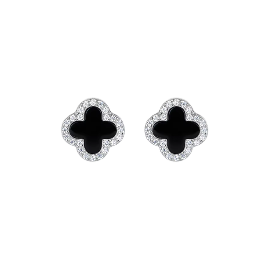 Clover Black Silver Studs