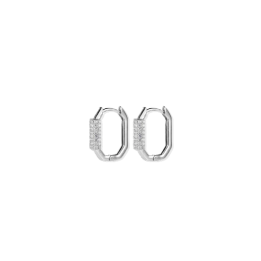 Oval Squared Middle Silver Hoops