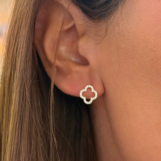 Clover Outline Spark Golden Studs