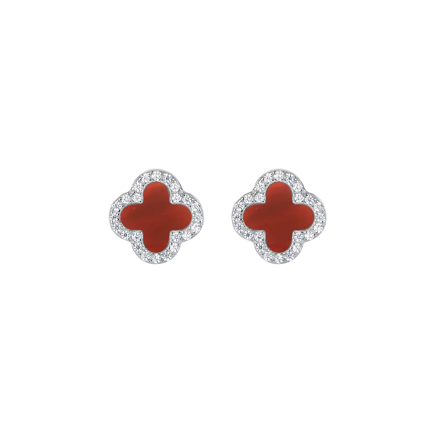 Clover Red Silver Studs