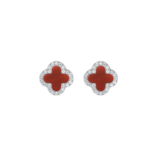 Clover Red Silver Studs