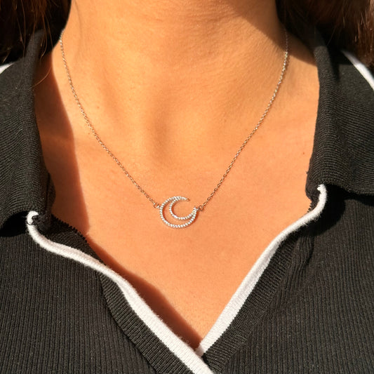 Silver Necklace With Moon Outline