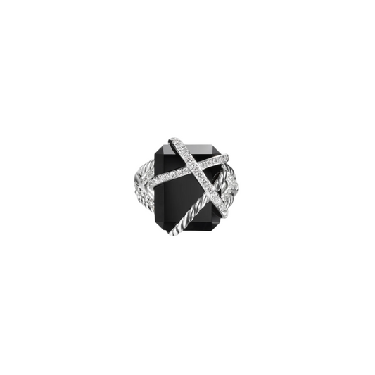 ONYX DAVID INTERLOCK SILVER RING