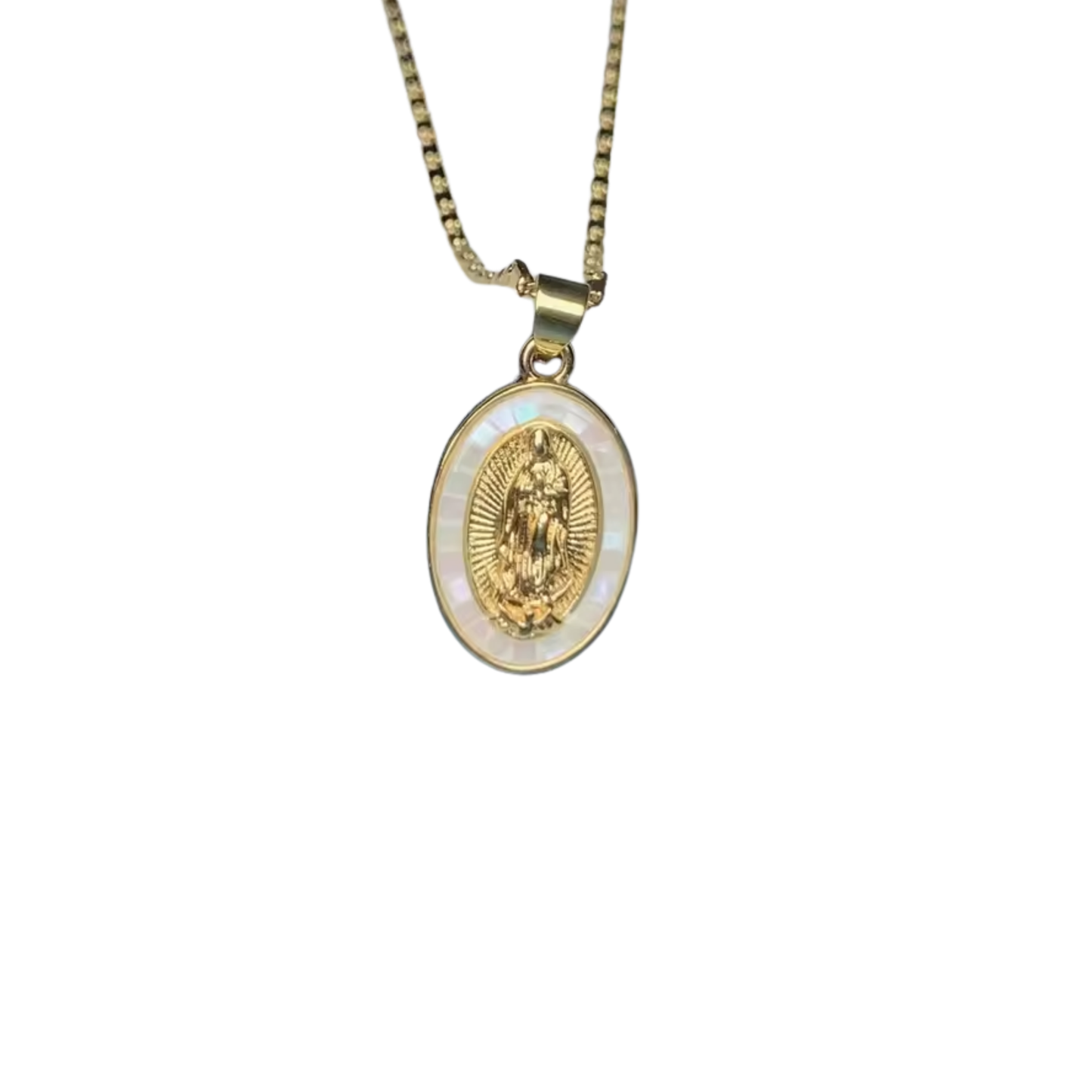 Oval Necklace Of The Virgin Mary White Enamel