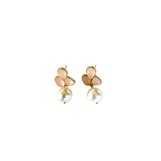 Aretes Perla Y Flor Rosa
