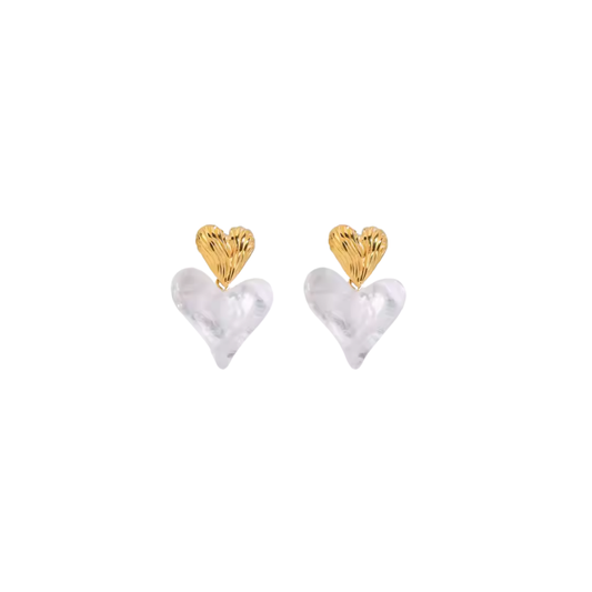 Double heart golden pearl earrings