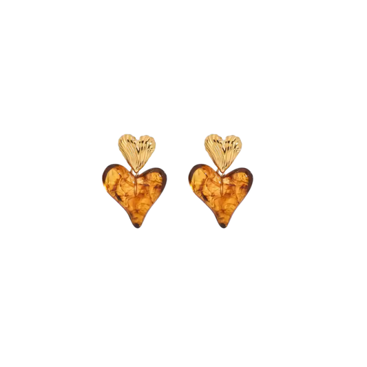 Double heart golden brown earrings