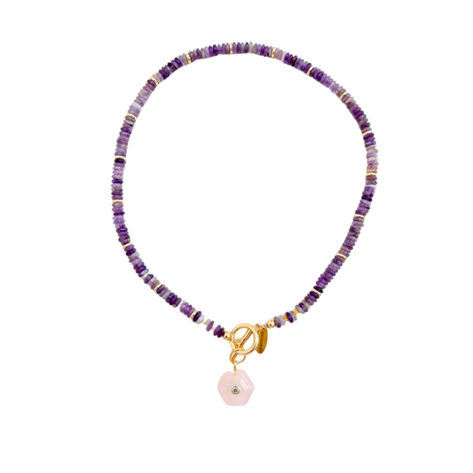 Collar Amatista Cuarzo Rosa