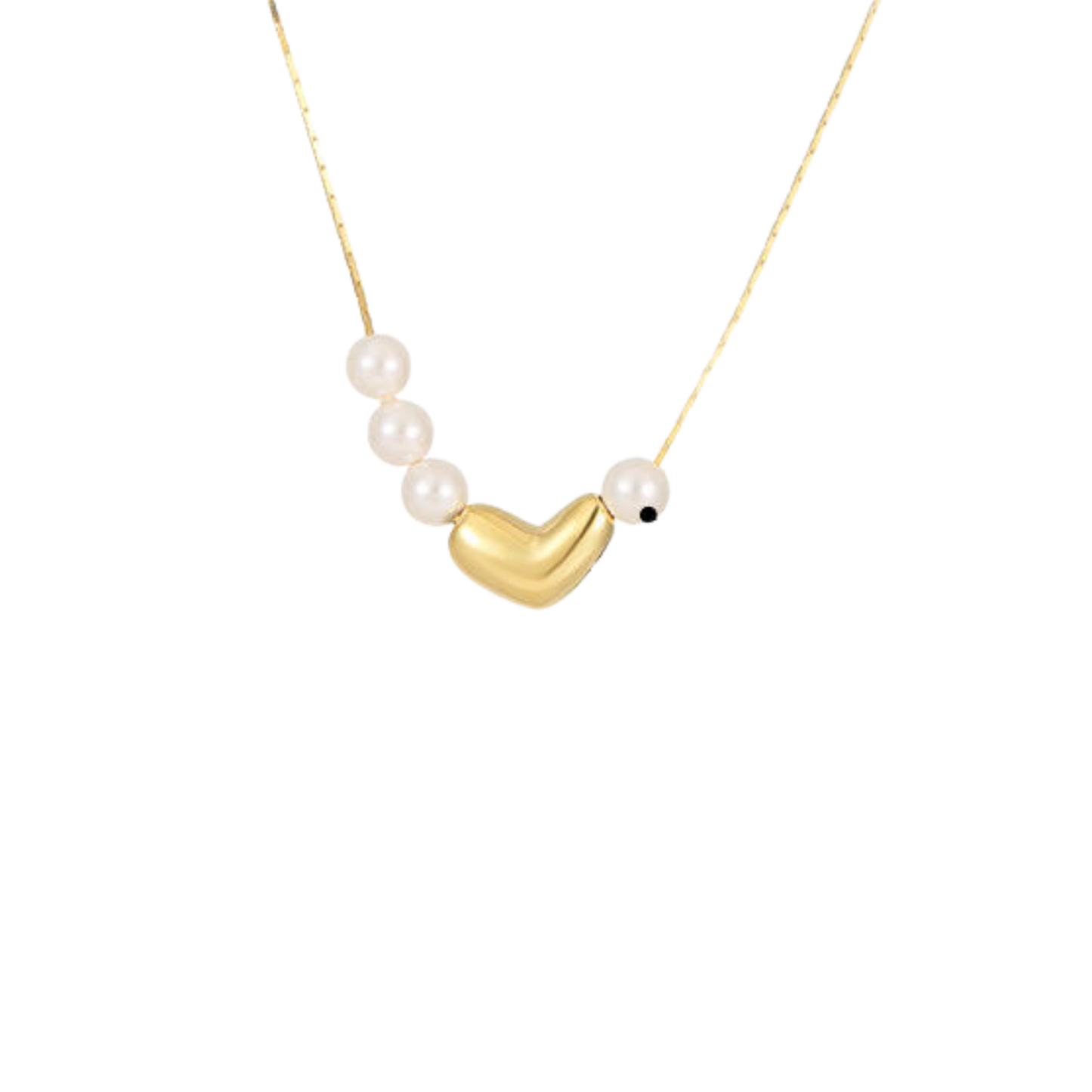 Pearl And Heart Golden Necklace