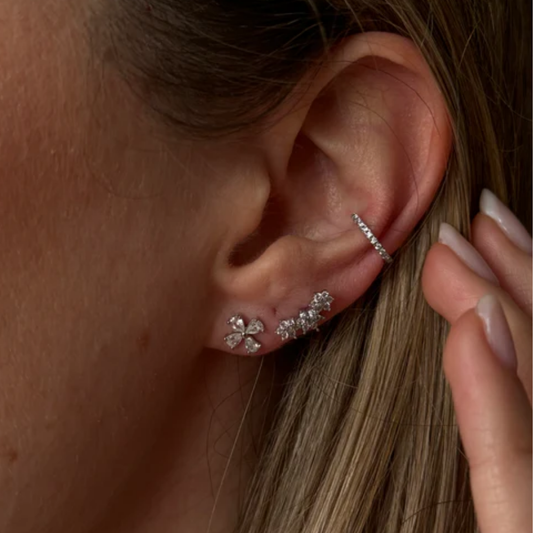 Triple Silver Flower Studs