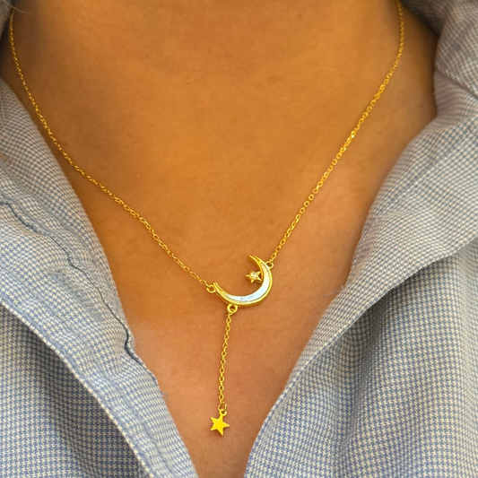 Moon And Star Golden Necklace