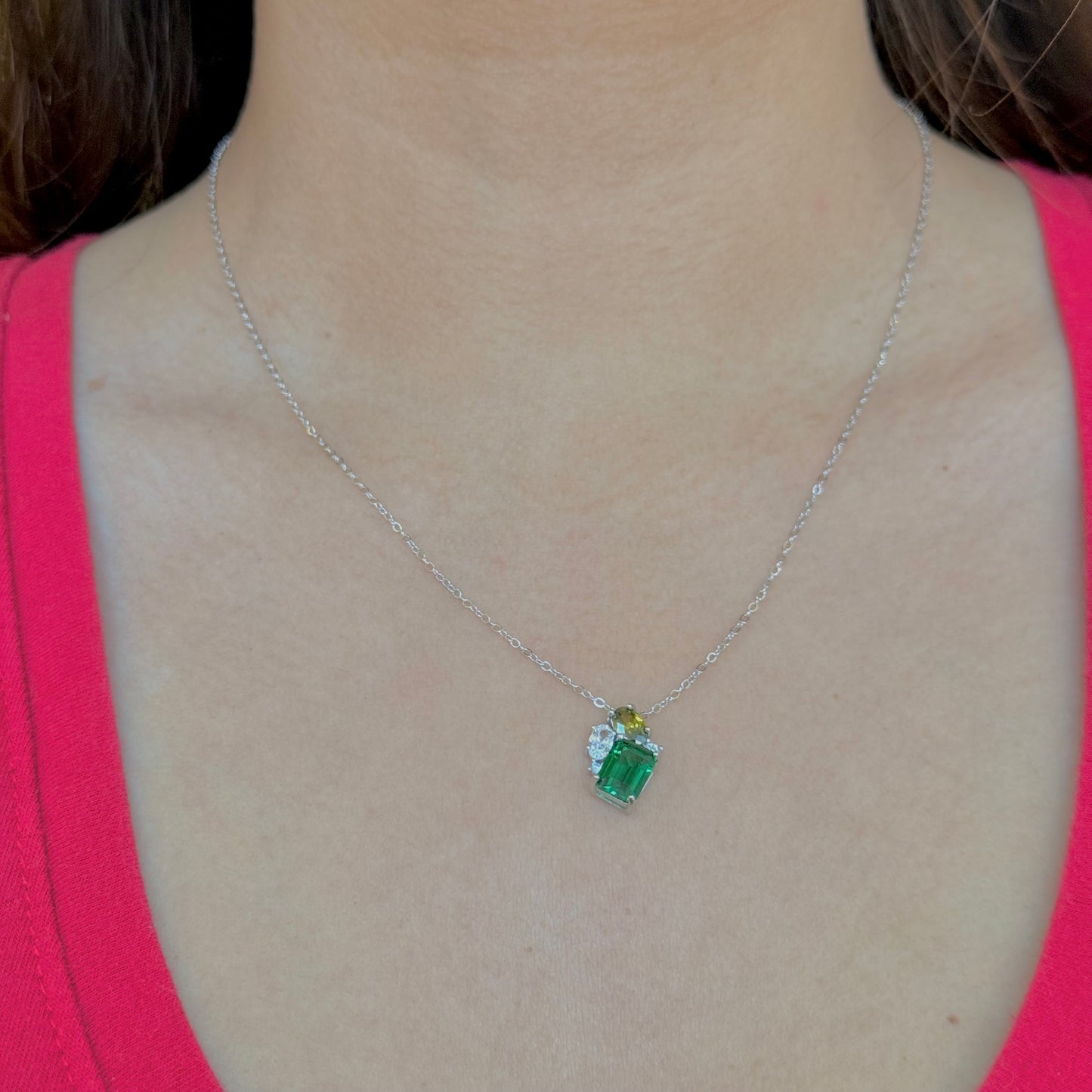 Green Stones Silver Necklace