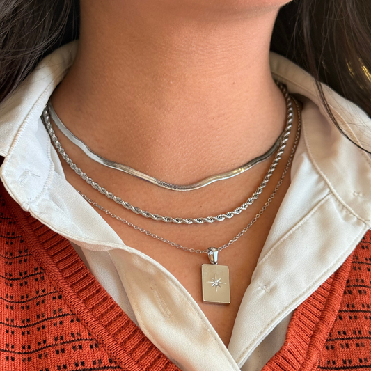 Triple Silver Letter Necklace