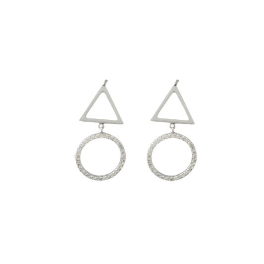 Circle And Triangle Silver Earrings