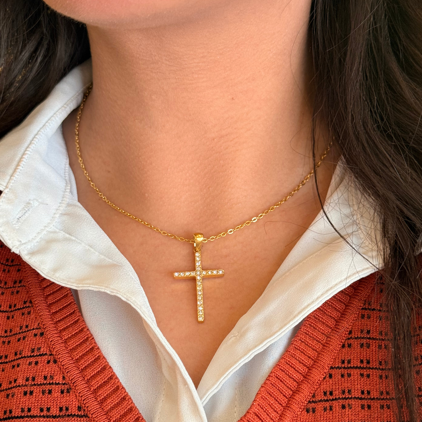 Spark Cross Golden Necklace